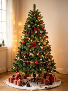 1pc Artificial Christmas Tree, With Metal Stand, Full Dense Branches, Easy Assembly, Reusable, Great For Christmas Scenery, Suitable For Shop & Home Decoration, Indoor & Outdoor Use, Christmas Tree Only, Accessories Not Included - Multiple Specifications - View 4