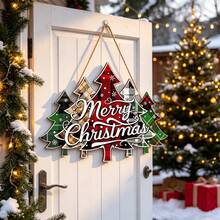 1pc Wooden Christmas Tree Shaped Merry Christmas Door Hanging Decoration, Holiday Entrance Decor - A - View 3