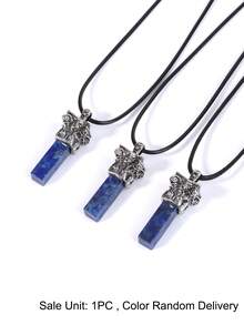 1pc Men's Natural Stone Sheep Head Necklace Reiki Rectangle Pendant Healing Fluorite Amethyst Tiger Eye Obsidian Crystal Necklaces H956 - Necklace - View 24
