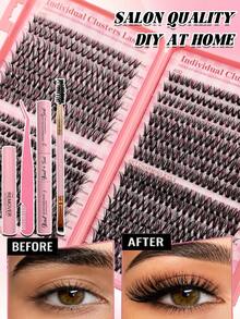 Sibeuna 640pcs 30D+40D+50D D-Curl All-In-One DIY Eyelash Extension Kit, Fluffy False Eyelashes With Lash Glue, Sealer, Remover, Tweezers And Lash Brush, Large Capacity Portable Travel Set For Autumn, Dramatic Makeup Look - Multicolor - View 2