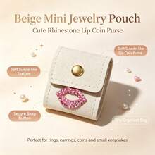 Tas Penyimpanan Perhiasan Mini dengan Dekorasi Bibir Berlian Imitasi, Organizer Cincin & Anting Portabel dengan Kancing Jepret, Kotak Perhiasan Kecil yang Dapat Dilipat, Kantong Aksesori Perjalanan yang Ringkas, Ringan untuk Penggunaan Sehari-hari & Perjalanan, Hadiah Istimewa untuk Kolektor Perhiasan - MultiWarna - View 14