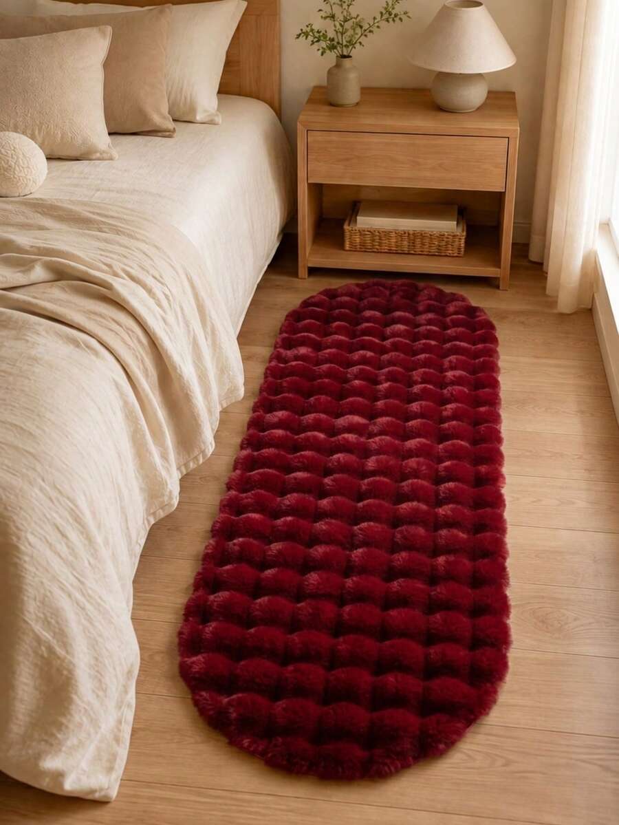 Soft Fluffy Rug Burgundy Oval Area Rug,For Bedroom,Living Room,Study,Office,Plush Bedroom Rugs, Washable & Non-Slip,Cute Rug,Faux Fur Rug,Living Room Rug,Bedroom Rugs,Bedside Rug,Decorative Rug,Bedroom Decor,Autumn Home Decor,Room Decorations - Burgundy - View 1