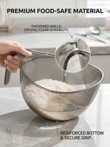 Rice Washer Bowl With Handle, Thickened Clear Plastic Kitchen Colander With Fine Mesh Strainer For Rinsing Rice, Grains, Fruits And Vegetables - View 4