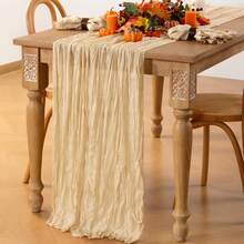 1PC Cheesecloth Table Runner Bohemian Gauze Cheese Cloth Tablecloth Country Transparent Tablecloth, Suitable For Wedding Bridal Shower Birthday Or Holiday Party Cake Table Decoration, Romantic Banquet Table Decor Table Runner - Champagne - View 7