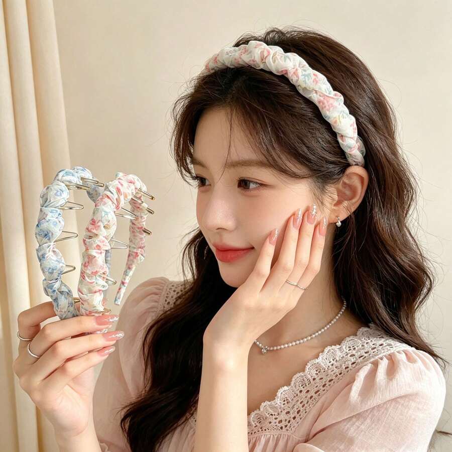 Floral Mesh High Crown Headband For Women, Wavy Toothed Non-Slip Face Wash Hair Hoop, Vacation Photo Accessory, Ladies Hair Ornament