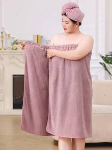 女款大尺碼加厚浴袍/浴帽/浴巾/家居服套裝 - 淡紫色 - 查看 4