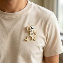 Skeleton & Dachshund Enamel Pins Set, Funny Running Skull And Sausage Dog Brooches For Backpack Jacket, Halloween Gothic Gift For Couples And Friends - Multicolor - View 6