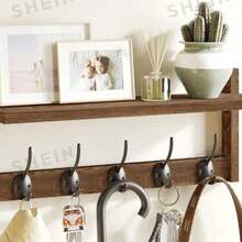 Wall Hooks With Shelf - Wooden Entryway Organizer With 5 Double Hooks, Vintage Wall Mounted Coat Rack For Bathroom, Living Room, Bedroo - Multicolor - View 4
