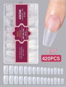 pinpai 420pcs/Box Hot-Selling Transparent Matte Square Almond Full Coverage Soft Gel Nail Tips, 12 Sizes, Nail Art Supplies, Wearable Nails - Clear - View 12