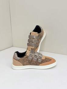 Leopard Print Patchwork Fashion Hook & Loop Skate Shoes For Boys & Girls, Comfortable Versatile Student Sneakers - Mocha Brown - View 5