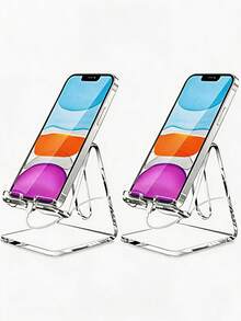 1Pc Transparent Acrylic Desktop Phone Holder, Clear Solid Cell Phone Cradle Stand, Practical Desk Gadget For Smartphone, Perfect For Video Streaming, Office Working, Home Bedroom Desktop Placement,Room Decor,Office Desk Accesorries, - A - View 1