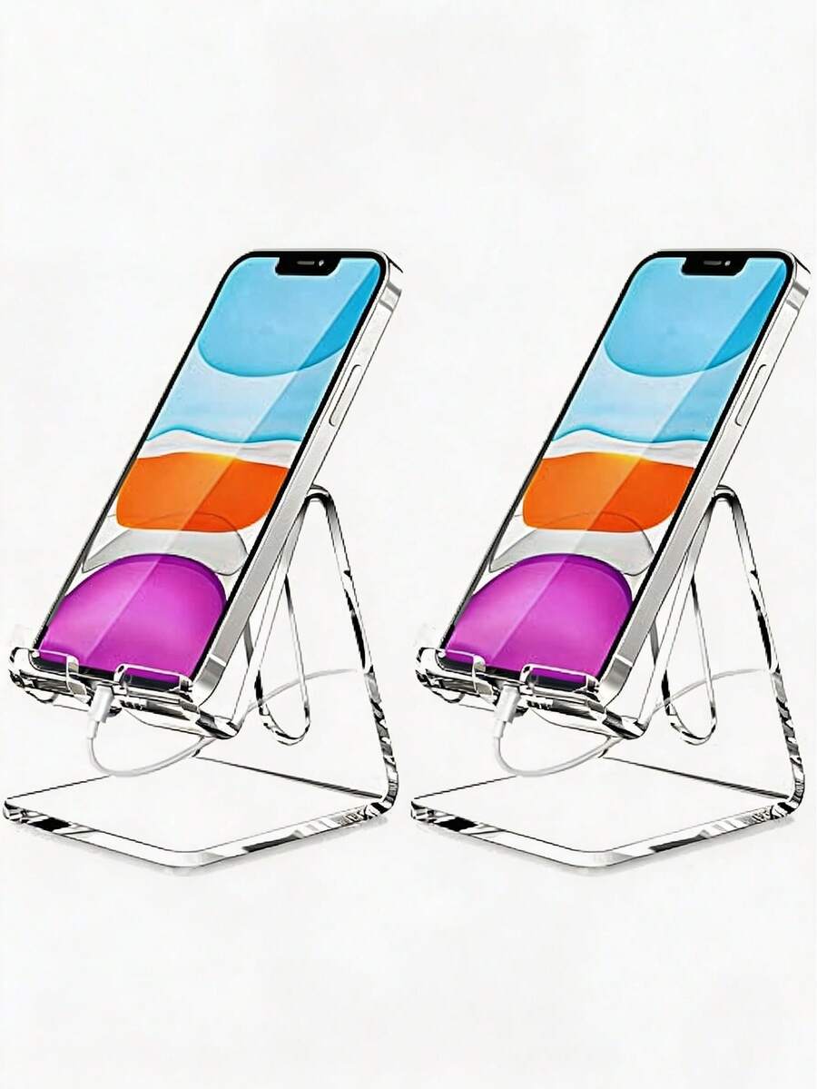 1Pc Transparent Acrylic Desktop Phone Holder, Clear Solid Cell Phone Cradle Stand, Practical Desk Gadget For Smartphone, Perfect For Video Streaming, Office Working, Home Bedroom Desktop Placement,Room Decor,Office Desk Accesorries, - A - View 1
