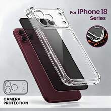 [1pc Anti-Peeping Privacy Tempered Glass Screen Protector + 1pc Full Coverage Four-Corner Airbag Transparent Phone Case] With Lens Protection, Thickened Shockproof Anti-Drop TPU Gel Rubber Ultra-Thin Durable Soft Leather Protective Cover, Compatible With IPhone 18/17/16/15/14/13 Pro Max Phone Protection Set - Clear - View 2