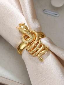 1Pc Retro Coiled Snake Ring For Men Women Gold Color Serpent Ring With Opal Eyes, Gothic Punk Statement Finger Ring Male Jewelry Anniversary Gift - Ring - View 6