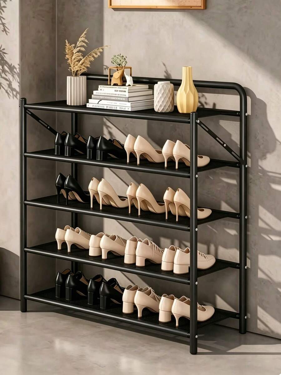 1-Piece Shoe Rack With Multiple Layers And Large Capacity, Space-Saving For Easy Storage. Sturdy And Stable With Strong Load-Bearing, Suitable For Entryways And Bedrooms. - Black - View 1