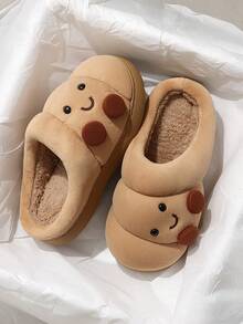 3D Funny Cartoon Horn Design Couple Home Slippers, Unisex Winter Warm Bedroom Slip-On Thick Sole Plush Slippers - Brown - View 2