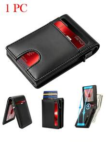 Men's RFID Anti-Theft Pop-Up Card Holder, Carbon Fiber Credit Card Wallet, Ultra-Thin Smart Wallet With ID Window And Cash Slot, Anti-Theft Bank Card Organizer - Black - View 11