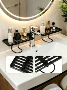 Faucet Storage Rack, Drill-Free Sink Organizer Shelf, Bathroom Vanity Storage Rack, Faucet Draining Storage Rack, Bathroom Countertop Organizer Shelf, Sink Faucet Storage Rack, Drill-Free Bathroom Storage Rack, Iron Draining Storage Rack, Faucet Storage Organizer Rack, Bathroom Toiletries Storage Rack - Multicolor - View 4