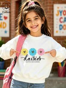 Girls' Cute Printed Drop-Shoulder Round-Neck Long-Sleeve Casual Sports Sweatshirt - White - View 10