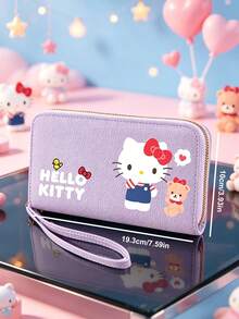 SANRIO 1Pc Cute Hello Kitty Graphic Long Wallet For Women Zip Around PU Leather Clutch Purse With Large Capacity Phone Pocket Wristlet Strap Multi Card Slots - Multicolor - View 3