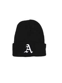 1Pc Women A‑Z Gothic Letter Cuffed Ribbed Knit Beanie, Personalized Warm Winter Knitted Hat For Gentlemen Daily Casual Wear - Black - View 4
