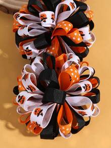2PCS Halloween Pumpkin Print Bow Hair Clips For Women, Cute Barrettes Rave Accessories Hair Accessories For Women - Multicolor - View 4