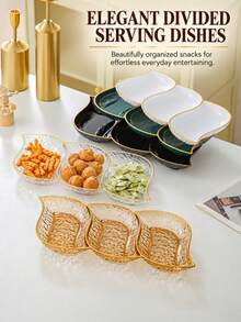 1pc Luxury Leaf Shaped Serving Bowl, Gold Rim Crystal Textured Dessert Plate, Candy & Nut Dish Suitable For Kitchen Party - Multicolor - View 1