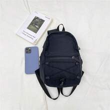 Men's Black Lightweight Nylon Small Backpack, Multi-Pocket Drawstring Design, Adjustable Thick Straps, Outdoor Short Trip Casual Commute Minimalist Mini Backpack - Multicolor - View 11