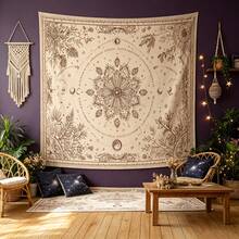 1pc Vintage Bohemian Mandala Tapestry - Bohemian Mandala Wall Hanging With Mysterious Floral Pattern, Sun Moon Star Design, High Definition Digital Print Polyester Fabric Home Decor, Bedroom Aesthetic Hanging Tapestry (Free Installation Kit Included) - Multicolor - View 10