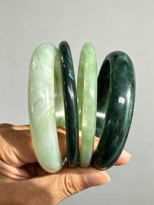 7/4/3pcs Vintage Elegant Bohemian Style Green Resin Marbled Plain Smooth Bracelet Set, Suitable For Women's Daily Casual, Party, Beach, Vacation Wear - Multicolor - View 6