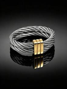 1pc Fashion Vintage Stainless Steel Cable Rope Closed Ring For Women Suitable For Daily Wear Gift For Family Friends Lovers On Holidays - Multicolor - View 6
