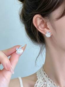 1 đôi bông tai đính đá hình nơ dạng quạt cho nữ, phong cách ngọt ngào tươi mới cá tính thời trang thanh lịch đa năng đi làm hàng ngày - Màu xanh nhạt - Xem 6