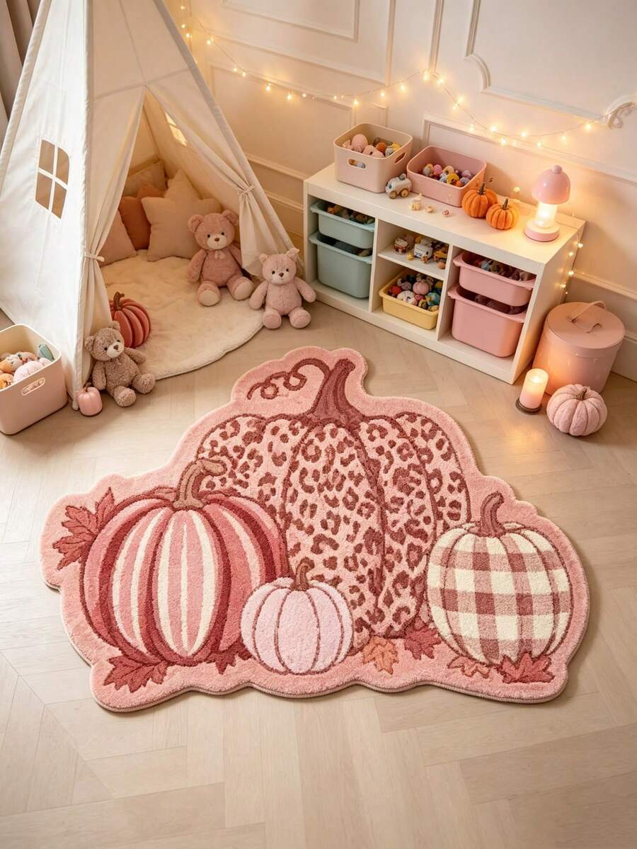 1pc Halloween Element Decorative Rug, Pumpkin Witch, Skeleton, Spider, Bat Pattern Decorative Rug, Modern Round Area Rug, Pattern, Rug, Bedroom Decor, Small Rug, Rug, Home Decor, Living Room Rug, Living Room Small Rug, Bedroom Rug, Living Room Home Decor, Washable Rug, Plush Rug, Thickened Rug, Thick Rug, Fuzzy Rug, Fluffy Rug, Autumn/Winter Rug, Thickened/Plush - Multicolor - View 1