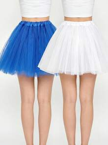 1pc White Girls Ballet Half Body Mesh Short Crinoline Tutu Skirt, For Dance Performance And Dress Matching - White - View 3