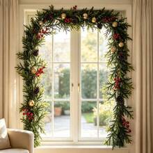 Christmas Pine Needle Garland With Red Berry And Ball Hanging Vines - Gold - View 1