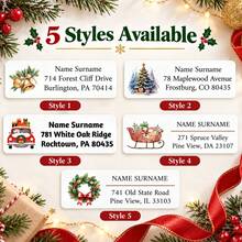 LICVIC Custom Christmas Address Labels Stickers, Personalized Watercolor Tree & Sleigh Holiday Mail Seals, Envelope Labels And Stickers, Customized Name & Text Return Address Labels, Customizable Gift Package, Card, Party Favor Sticker For Christmas Gifts - Style a - View 3