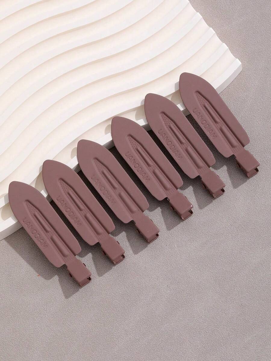 6pcs Metal U-Shaped Hair Clips, No-Crease Makeup Bangs Clips, Women's Hair Accessories - Coffee Brown - View 1