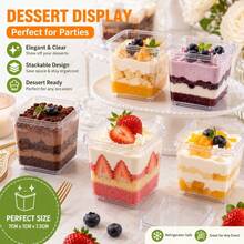 10/50pcs Clear Square Dessert Cups With Lids (25 Containers And 25 Lids), Christmas Food Containers, Mousse Cups, Suitable For Pudding, Mini Cakes, Parfaits, Fruit Cups, Snack Cups, Holiday Party Dessert Table - Multicolor - View 2