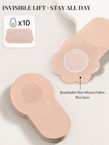 10Pcs Women's Self-Adhesive Invisible Breast Lift Tape, Push-Up Nipple Covers & Bra Pads For Large Bust And Plus Sizes, Soft Reusable Strapless Design - Apricot - View 5