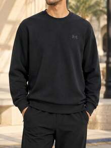 Under Armour 男士上衣 極簡寬鬆舒適羅紋圓領套頭衫 柔軟針織長袖運動衛衣 1381688-001 - 黑色 - 查看 1