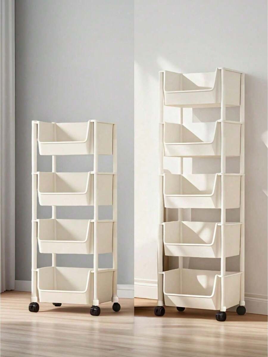 3/4/5-Tier Storage Cart, Practical Plastic Universal Wheel Cart With Casters, Mobile Storage Rack With Wheels, 360-Degree Rotating Design, Multi-Purpose Utility Cart, Bookshelf Trolley, Storage Cabinet, Decorations And Gifts - Multiple Specifications - View 1