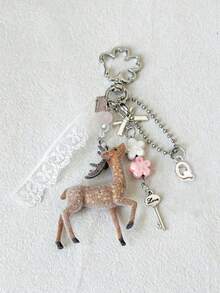 Personalized Deer Letter Keychain, Letter Beaded Bag Charm, Bag Decoration, Backpack Pendant, Suitable For Back To School Season, Lace Cute Deer Bag Charm, Non-Plush Doll - Multicolor - View 14