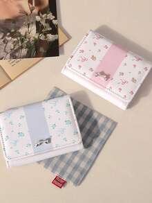 High Aesthetic Floral Bow Wallet, Women's Minimalist Short Wallet, Three-Fold Student Folding Snap Card Holder Coin Purse - Multicolor - View 4