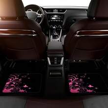 Set Of 4 Car Floor Mats, Designed For Sedan Or SUV, Easy To Clean Surface, Suitable For Car Owners, Decorated With Pink Butterfly And Flower Heart Design, Ideal Choice For Professional Environment And Fun Car Accessories. - Multicolor - View 4