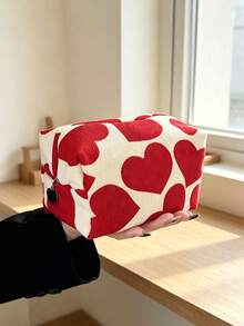 1PC/4PCSRed Heart Print Cosmetic Bag, Zipper Makeup Pouch Set, Cute Heart Pattern Storage Purse, Portable Travel Toiletry Bag For Lipstick, Skincare, Small Essentials, Multi-Size Canvas Organizer, Lovely Daily Storage Pouch For Women - Multicolor - View 9