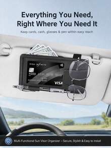 Car Sun Visor Magnetic Eyeglasses & Card Holder – Multi-Compartment Organizer For Fashion Glasses, ID Cards & Pens - A - View 2