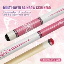 Decorative Pink Pattern Maple Billiard Pool Cue, 1/2 Split Pool Stick With 13mm Tip 20-22OZ For Billiard Game - Pink - View 4