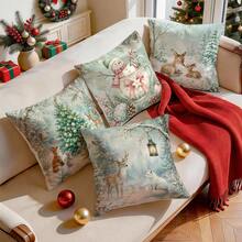 4pcs/1pc Icy Forest Animal Christmas Pattern Pillowcase Without Insert, Single Sided Printed Pillowcase, Suitable For Living Room Bedroom Home Decor, All Season Pillowcase - Multicolor - View 9