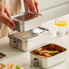 1pc Stainless Steel Lunch Box, Leak-Proof Clip-Lock Food Storage Container, Portable Metal Bento Box, Suitable For Work, School, Picnic, Reusable Meal Prep Container - Multicolor - View 8