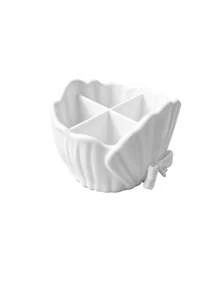 Bowknot Ruffle Shell Design 4-Slot Toothbrush Holder, Bathroom Countertop Toothpaste Makeup Brush Storage Rack, Multi-Functional 3D Printed Desktop Small Item Sorting Storage Basket, Home Use - Multicolor - View 12